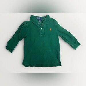 Polo Ralph Lauren Baby Boys Long Sleeve Green Polo Shirt 18M Orange Pony